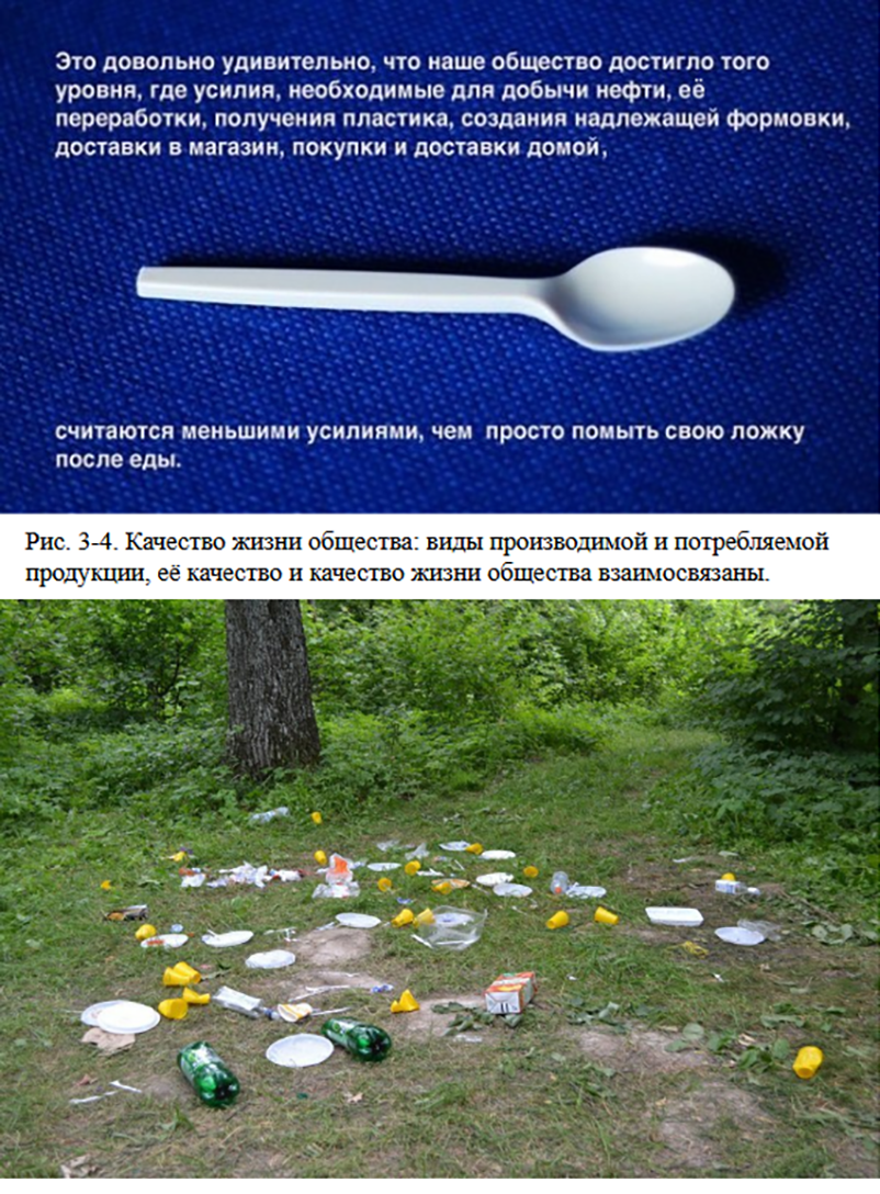 При этом качество жизни общества обусловлено его культурой, и при определённых особенностях исторически сложившейся культуры производство и потребление некоторых видов продукции может наносить вред качеству жизни общества, хотя в других культурах производство и потребление тех же видов продукции может быть безвредно либо может повышать качество жизни. Применительно к показанному на рис. 3-4, то, ч…